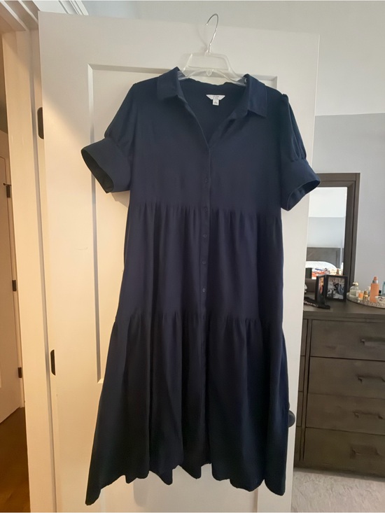 crown & ivy Dresses & Skirts - crown & ivy Navy Short-Sleeve Tiered Shirt Midi Dress